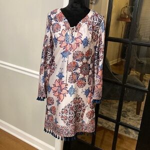 𝅺JADE size XS lace up trim patterned dress NWT